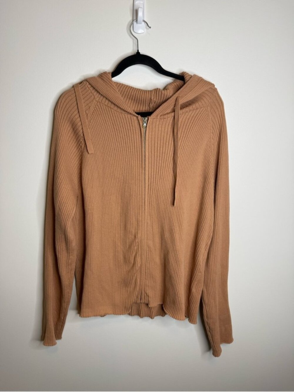 Jackson Rowe Ribbed Zip-Up Hooded Sweater - Camel